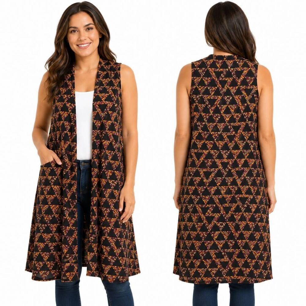 LulaRoe SMALL Black Print Open Front Cardigan Cover Top